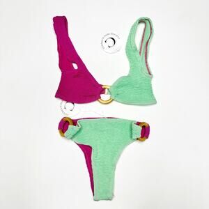 Cleonie The Oceania Bikini Crinkle Two Tone Pink & Mint Goddess One Size